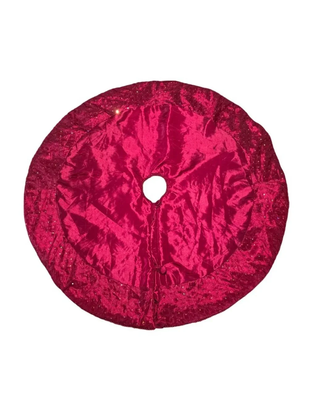 Christmas Tree Skirt Sequins Button Closure holiday decor red festive padded